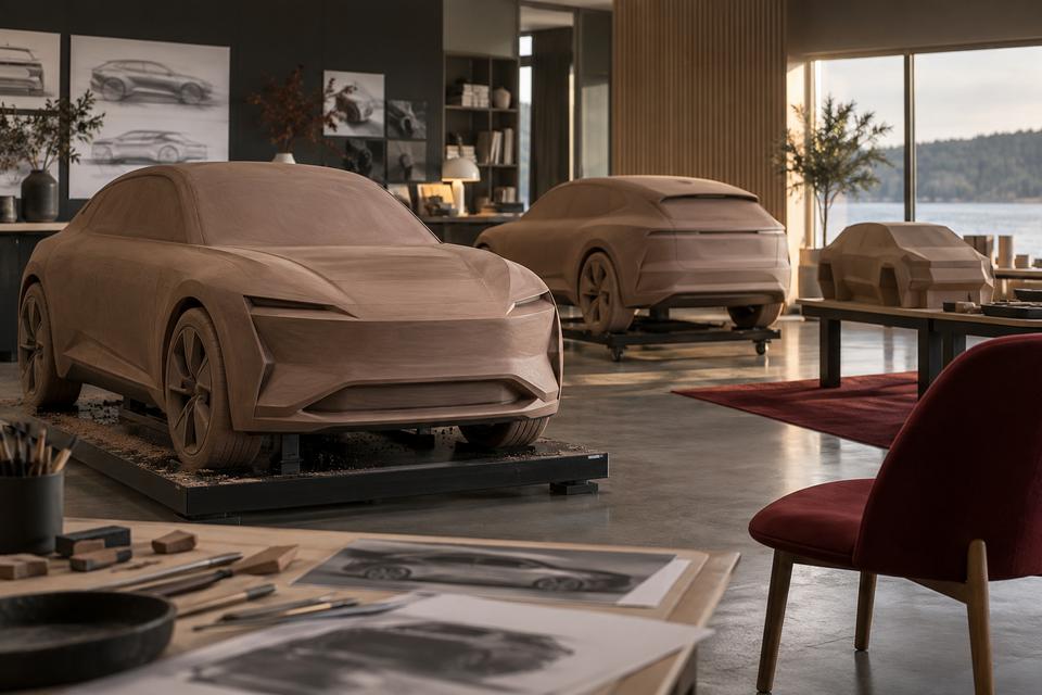 Tre generiske bilformer under arbejde i et designstudie